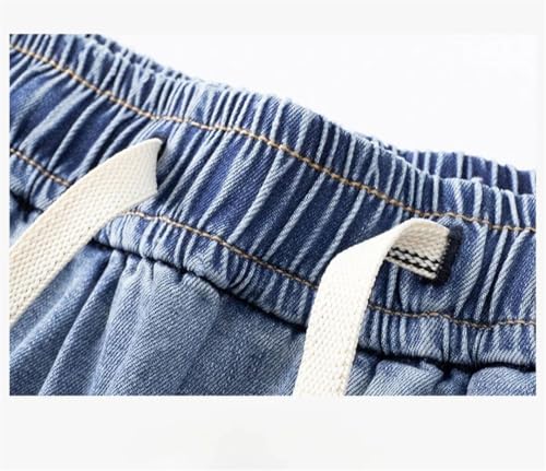 Hndudnff Men Thin Jeans Elastic Waist Straight Trousers Drawstring Casual Denim Pants with Pockets3