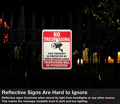 (4 Pack) Video Surveillance Signs, No Trespassing Violators Will Be Prosecuted Metal Reflective Warning Sign, 10 X 7 Inches0.40 Aluminum Indoor Or Outdoor Use For Home Business Cctv Security Camera #TOP6