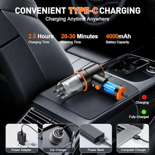 Image of KMM Handheld Car Vacuum Cleaner, 9000PA Vacuum Cleaner & Air Duster, 120W High Power Vacuum Portable Cordless, Hand Held Vacuum Rechargeable with Multi-Nozzles & LED Light for Home, Car, Office