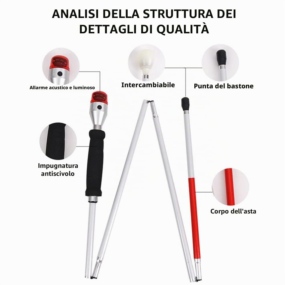 JZJZ Bastone da Passeggio Intelligente Stampella cieca con Allarme vocale sonoro e Luminoso Bastone Pieghevole telescopico Pieghevole Ausili per Non vedenti(Color:A)