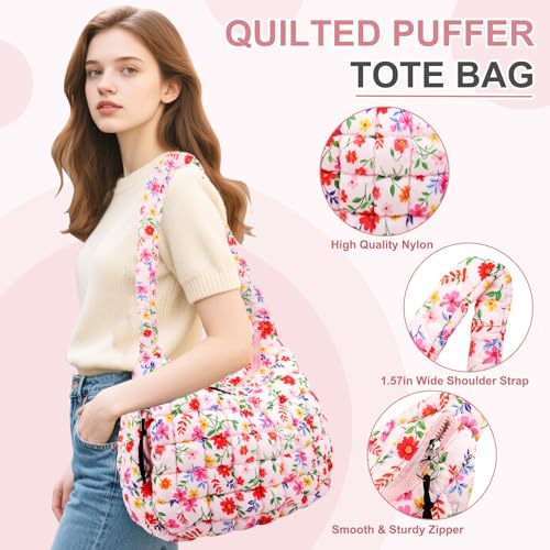 Image of Quilted Puffer Tote Bag Purse Puffy Crossbody Shoulder Bag,Lightweight Nylon Hobo Bag Puffer Carryall Bag for Women Girl