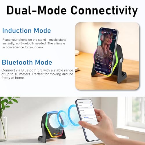 Image of Hupoaf 5 in1 Wireless Induction Speaker with Mirror [Powerful Sound]