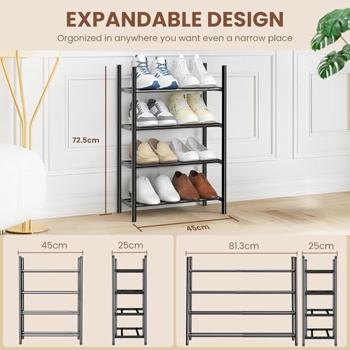 Meuble à chaussures extensible pour optimiser les petits espaces, rangement métal noir 4 niveaux - 6