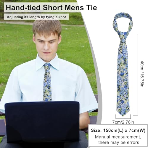 Image of Luckyvestir Mens Ties, Sage /Dusty Blue /Pink Floral Ties for Men, 2.76 inch Cotton Flower Necktie for Wedding /Groomsmen /Party