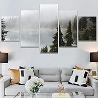 SIGNWIN 5 Panel Canvas Wall Art Aerial Cool Lake Landscape Multicolor Photography Realism Relax/Calm Zen for Home Decorations Ready to Hang - 60