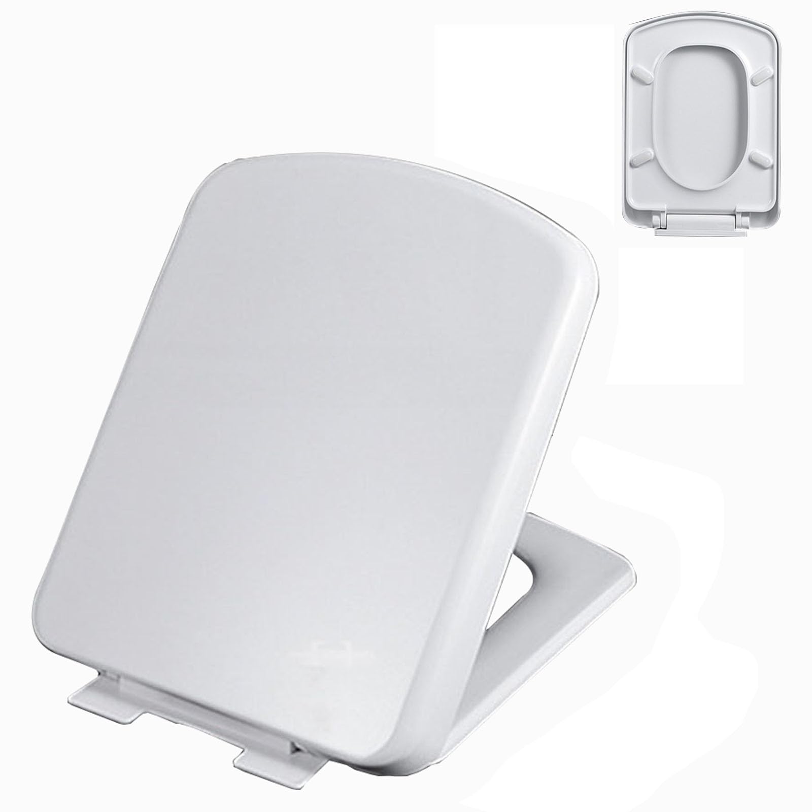 Tapa WC Universal en Cuadrado, Asiento de Inodoro de Urea Formaldehído con Cierre Suave, Soporta hasta 200kg, Desmontaje Rápido para Limpieza Fácil, Blanco, 04G, 35.5x43cm