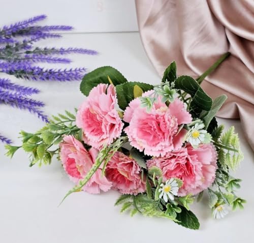 Image of SATYAM KRAFT 1 Bunch Artificial Carnation Flower Stick for Home Decor, Bedroom, Living Room, Balcony, Office Desk, Wedding, Marriage Decoration, Gift, Festival, Shelf & Corner Decoration (Light Pink)