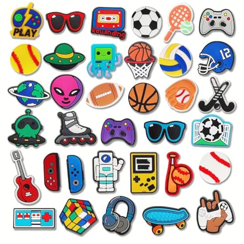 RowGlow 35pcs Chaussures Charm pour Croc, Pin Charmes de Sportif Shoe Charm, Pins Sport Jungen Für Croc, Accessoires Shoe Charms Stecker Sticker Buchstaben...
