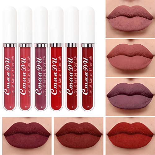 6Pcs Matte Non-Stick Cup Waterproof Long Lasting lipstick Set?Smooth Soft Nude Red Colors Velvet Matte Liquid Lip Glosses Makeup Sets (B)