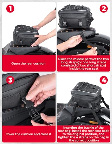 KEMIMOTO Bolsa traseira de motocicleta, bolsa de assento traseiro de motocicleta de uso duplo com ca