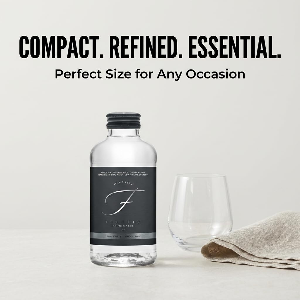Filette Prime Sparkling Natural Mineral Water 16 Fl Oz (470ml) Glass Bottles – Italian Carbonated Drinking Water, Bottled at the Source in the Italian Apennines, Crisp Taste, Elegant Table Bottle (Pack of 6)