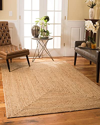 Image of Jute Braided Natural Hand Woven & Reversible Rug for Living Room Kitchen Entryway, Farmhouse Rustic Burlap Carpet Floor Mat (Jute, 6X8-feet)