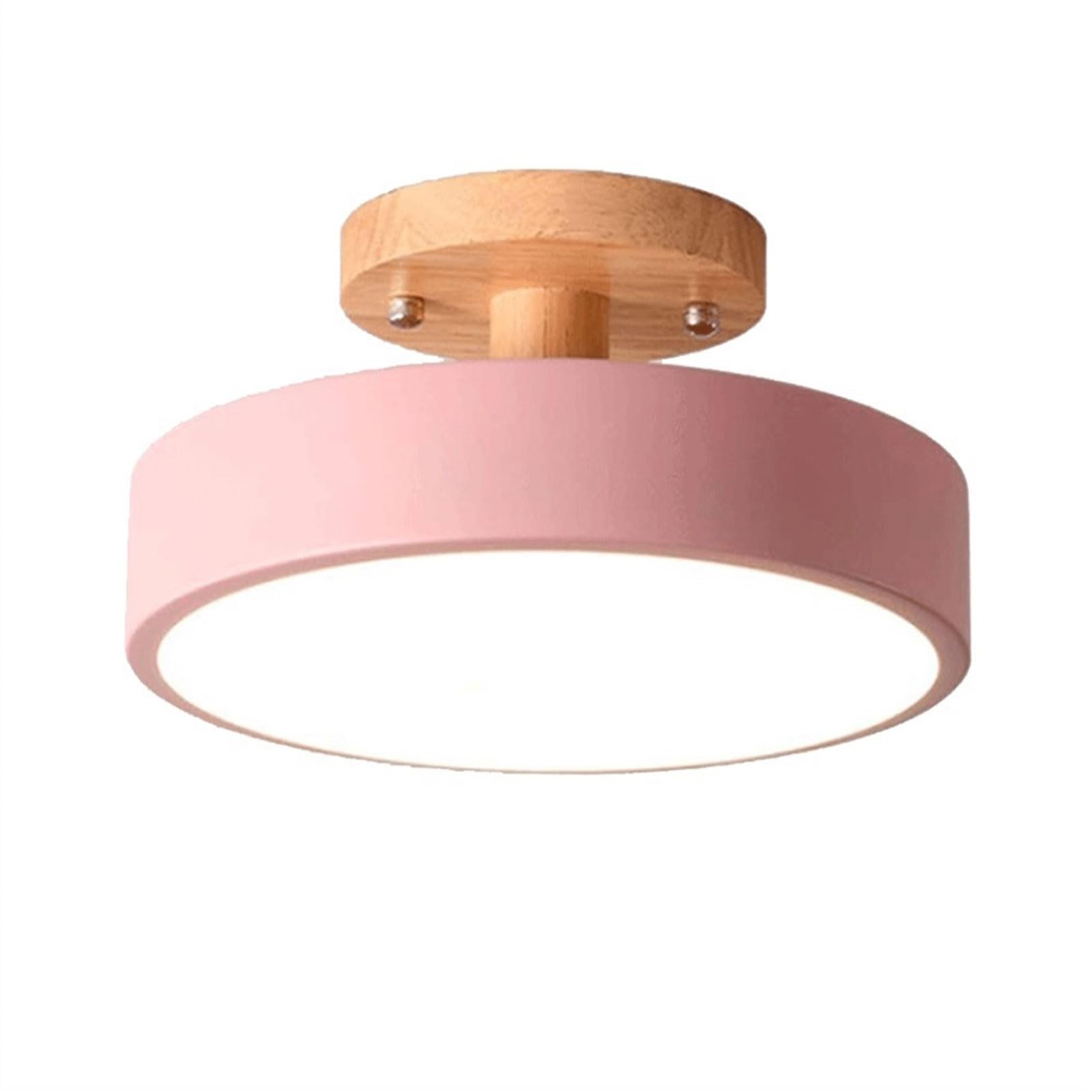 Ceiling Lamp Ceiling Lights Modern Minimalist Round Ceiling Light Wooden Metal Circle LED Ceiling Lamp Semi Flush Mount Ceiling Lighting Fixture for Entry Hallway Balcony Bedroom(Pink,Three-Color Ligh