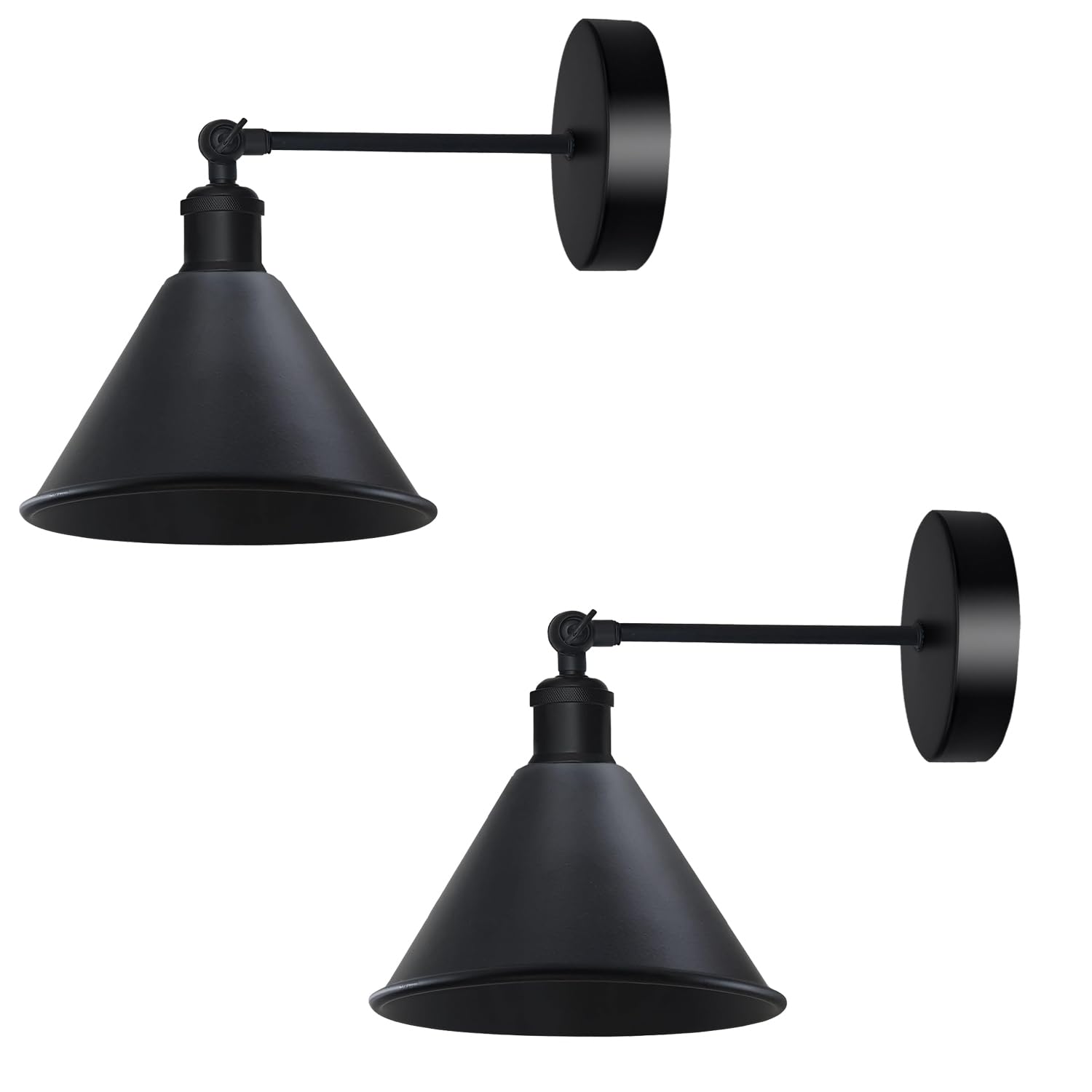 LEDSone 2 Pack of Industrial-Wall Light Vintage 240-degree Adjustable Wall Sconce Antique Wall Mounted Lighting E27 for Restaurants Kitchen Bedroom (All Black - 2 Pack, Without Bulb)