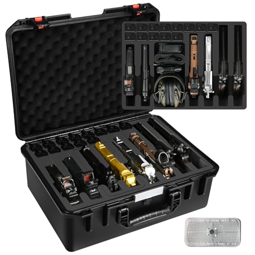 Pistol Gun Case for Multi Handguns - Hold Multiple Pistols & Magazines, Pre-cut Waterproof Hard Shell Gun Box, TSA Approved Pistol Case for SIG Sauer, Smith & Wesson, for Colt, for Revolver, for Glock