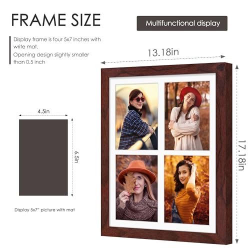 Image of DUENPY 12x16 Picture Frame 5x7 Collage Picture Frame Displays Four 5x7 inch Photos or 12x16 (Without Mat) for Available Horizontal Wall Mounting Display and Vertical Redwood