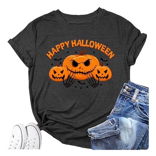 Women's Halloween Shirt:Pumpkin Art Patterns Crewneck Short Sleeve Halloween Party T-Shirt