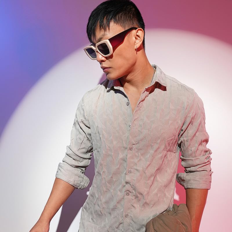 Image of CAHOOT Men's Solid Utility Shirt | Casual Wear | Spread Collar | Long Sleeve | Button Closure | Shirt Crafted with Comfort Fit for Everyday Wear