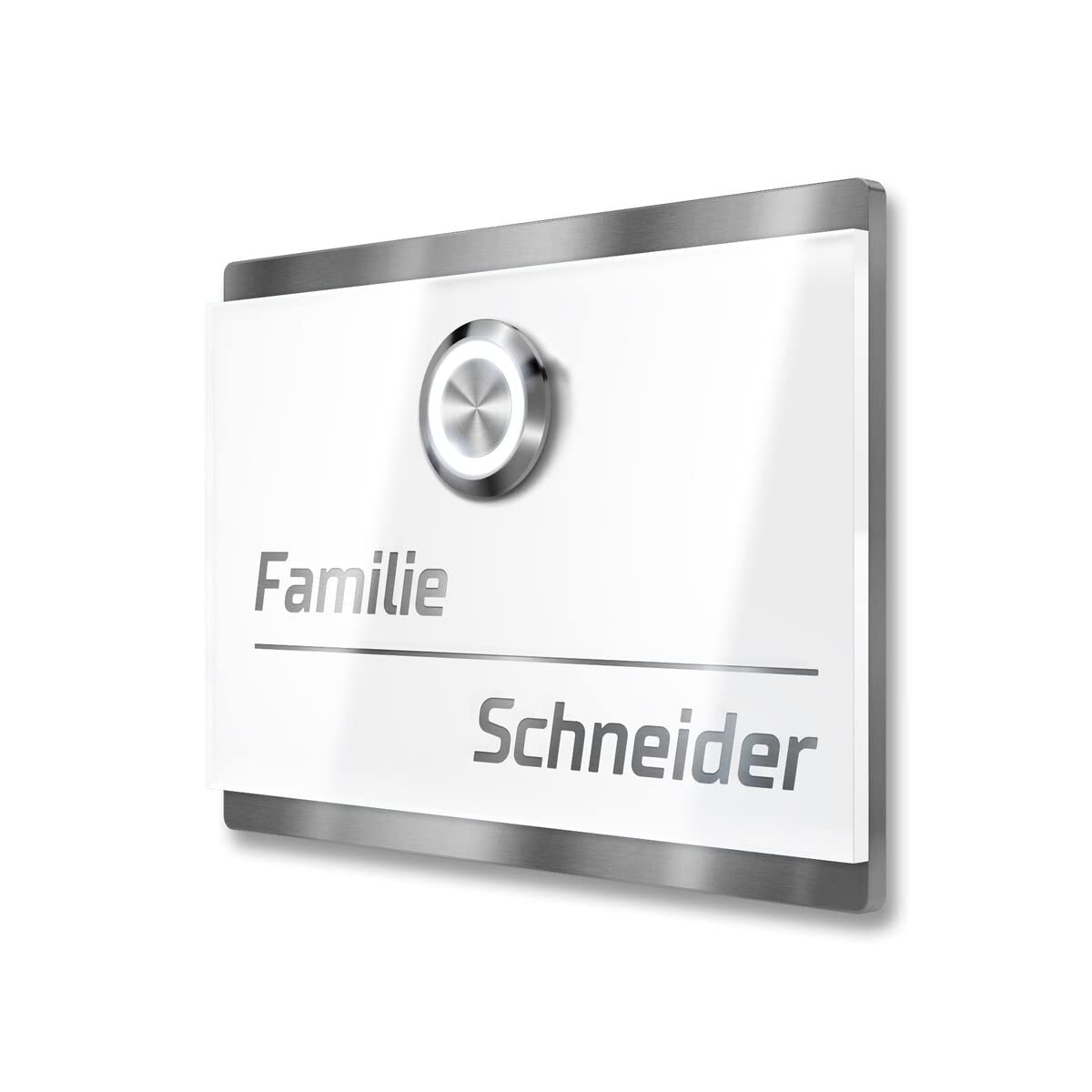 Metzler Edelstahl Türklingel in weiß - Grundplatte aus V2A Edelstahl inkl. Gravur - LED-Klingeltaster - Verkehrsweiß RAL 9016 - Größe: 11 x 8 cm