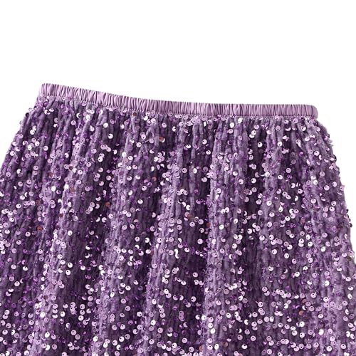 Women's Elegant Sparkly Sequin Midi Skirt Elastic High Waist Shiny Glitter Pencil Formal Party Long Skirt4