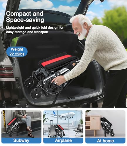 Image of Wheelchairs for Adults,Transport Wheelchair Lightweight Foldable Chairs with Handbrakes,Portable Wheelchair Travel Wheel Chairs for Seniors,Walkers for Seniors Support 300lbs(Blue)