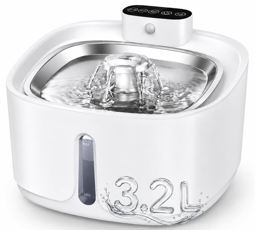 bebedouro para gatos sem fio com sensor, 3,2 L fonte de água para animais de estimaçãoCom bandeja de água de aço inoxidável, fontes dispensadoras de água corrente para gatos,3 conjuntos de filtros