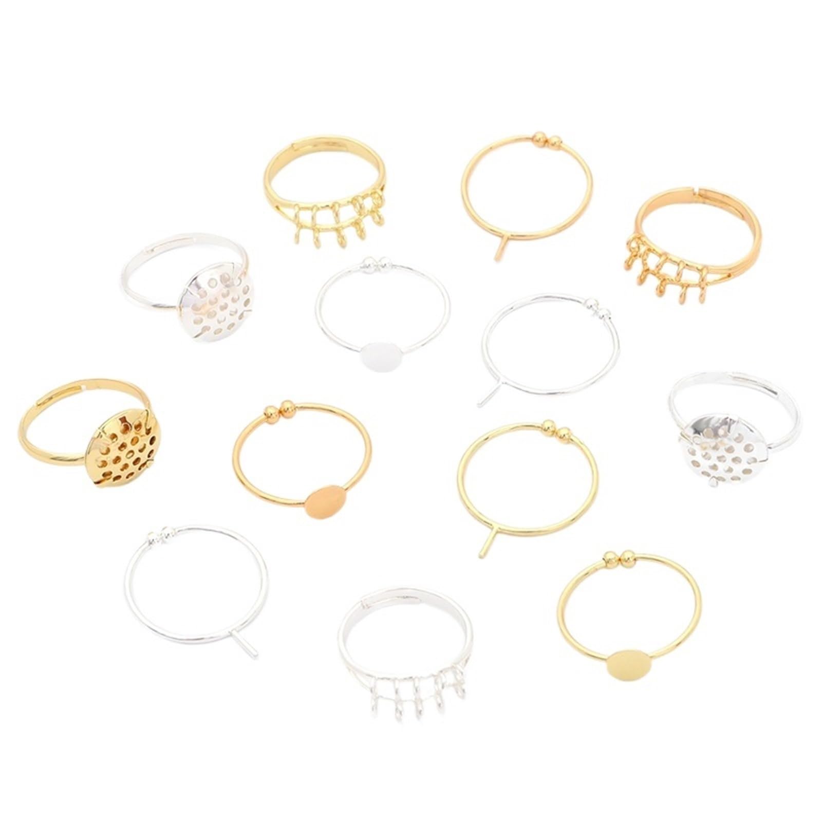 KRFVGYQNK Ring Blank Setting, Ring Blanks for Jewelry Making 10pcs Adjustable Silver 14K Gold 18K(Style 04-19mm,Silver)