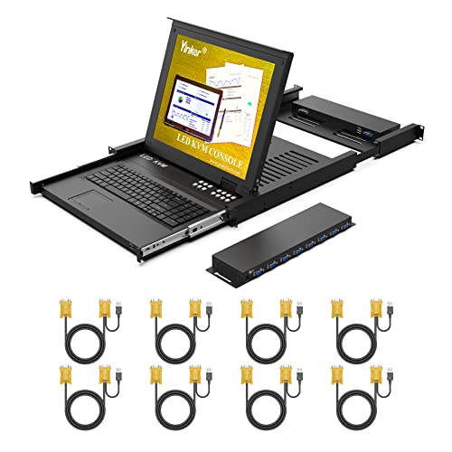 Yinker Consola KVM LCD de 17 pulgadas, 8 puertos, VGA, montaje