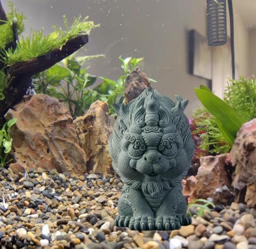 Image of livelyfish Feng Shui Guardian Chi Lin /Kylin /Qi Lin Statue Sandstone Figurine Wealth Good Luck Sculpture Chinese Decor for Fish Tank Aquarium Garden & Patio Micro Yard Bonsai Decoration (S)