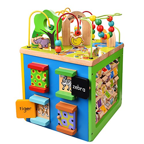 Wooden Bead Maze Toddlers Learning Multi-Functional Educational Busy Zoo Baby Bead Activity Cube Treasure Box