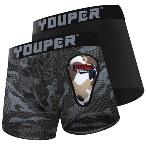Youper 2 Pack Youth Brief with Soft Protective Athletic Cup, Youth Compression Underwear for Baseball & Football