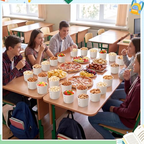 Image of Funnymoom 50 Pack Notebook Paper Ice Cream Cups Back to School Party Supplies 9 oz First Day of School Disposable Dessert Bowls Soup Snack Cups for Hot Cold Food Kindergarten Teacher Classroom Party