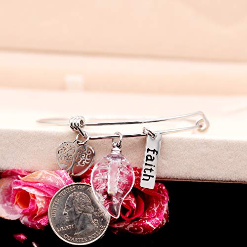 Image of Uloveido Mustard Seed Faith Tree Bangle Bracelet, Stainless Steel, with Glass Charm Bottle Case Y757
