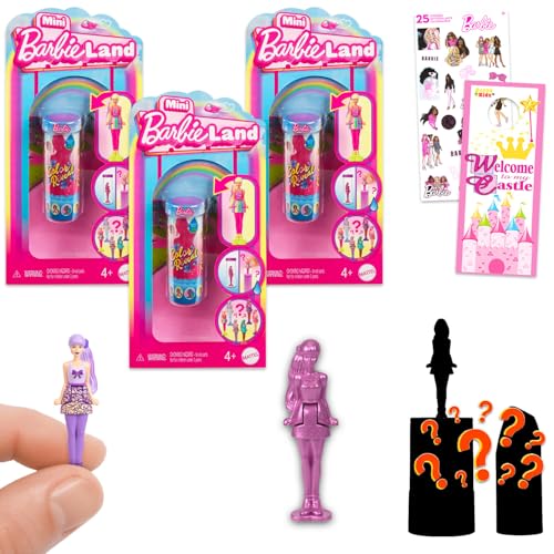 Barbie Juego de mini figuras Barbieland Blind Bag – Paquete con 3 muñecas BarbielandColor Reveal Mystery Barbie más calcomanías, más | Recuerdos de fiesta de Barbie para niñas y niños