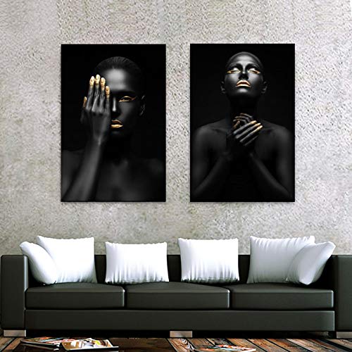 Peinture sur toile femme noire 40x60cm pour grand mur vide