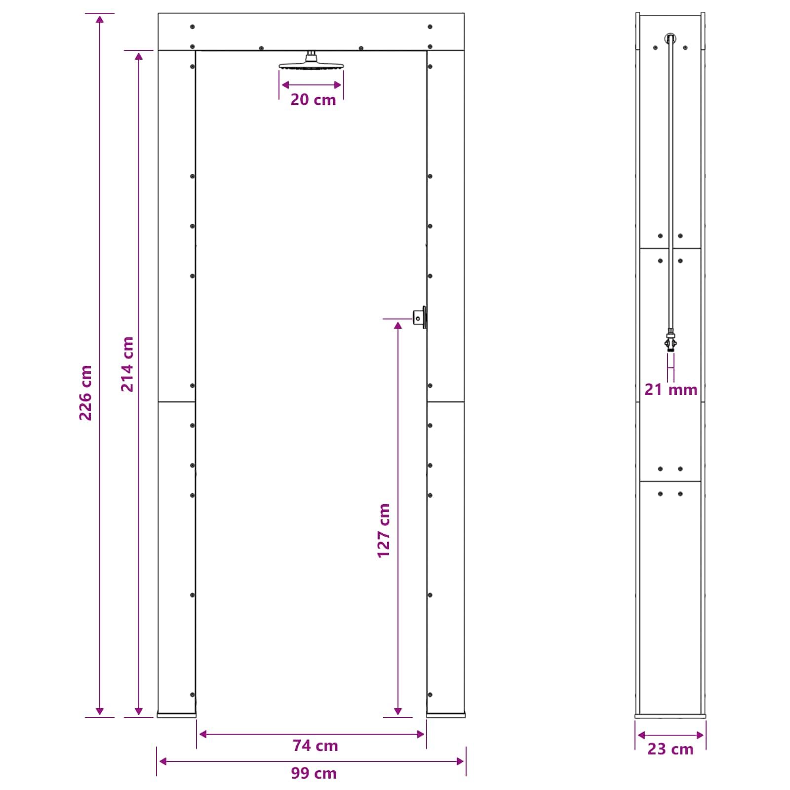 vidaXL Ducha Exterior 226 cm Madera Maciza de Pino y Acero Inoxidable