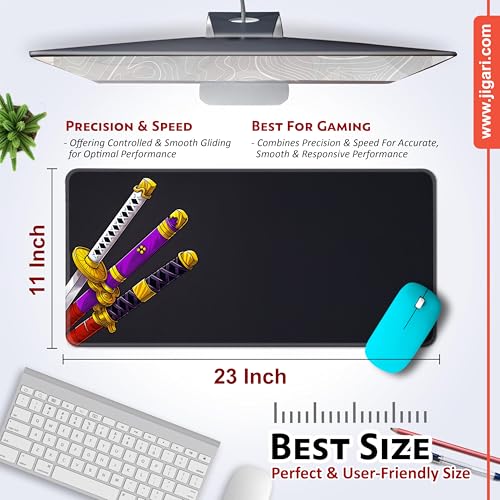 Image of Anime Theme Printed XL Extended Stich Edge Mousead | Smooth Surface Gaming Mousepad with Anti-Slip Rubber Base | 3mm Thick - 11 x 23 Inch (One Piece Swords (P116))