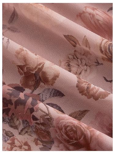Image of WDIRARA Women's Plus Size Vintage Floral Mesh Mini Dress Short Sleeve Ruched A Line Dresses