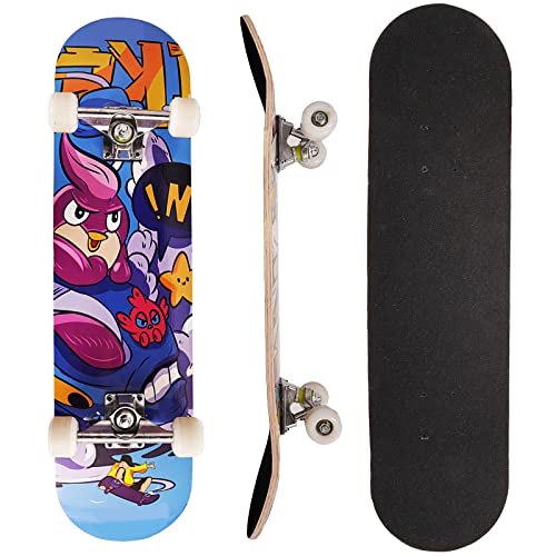 31 Inch Skateboard Boys/Girl, 9-Ply Maple Desk Skate Board For Cruising, Carving, Tricks And Downhill，Birthday, Christmas, Valentine's Gifts (Xiaoniao) #TOP23