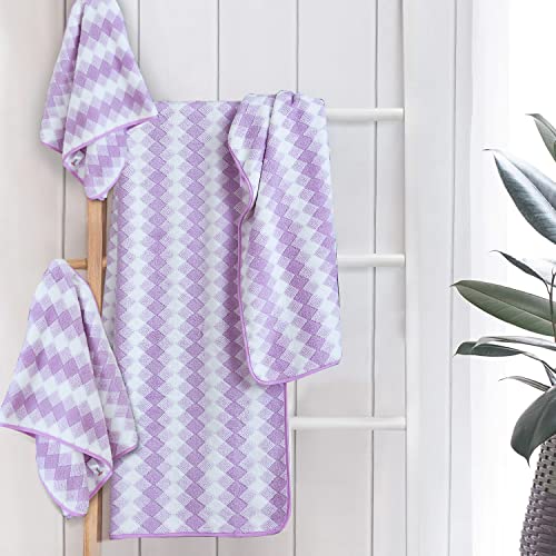 Image of Spread Spain Microfiber Towels for Bath | Coral Large Bath Towel | Extra Soft Plush & High Absorbent |360 GSM | Bath Towel for Men and Women, 70x146 cm (Purple, Pack of 2)