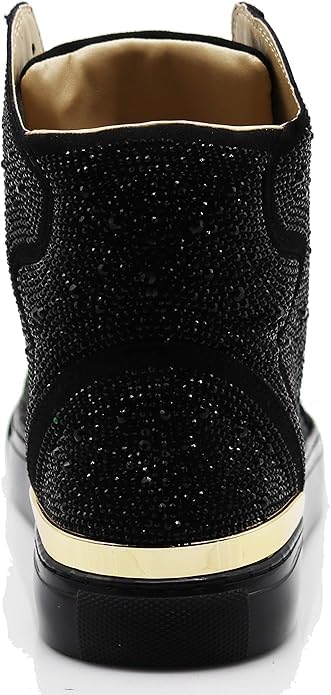 Image of Enzo Romeo Men's Fashion High Top Crystal Shimmer Rhinestone Blink Flat Sneakers Shoes