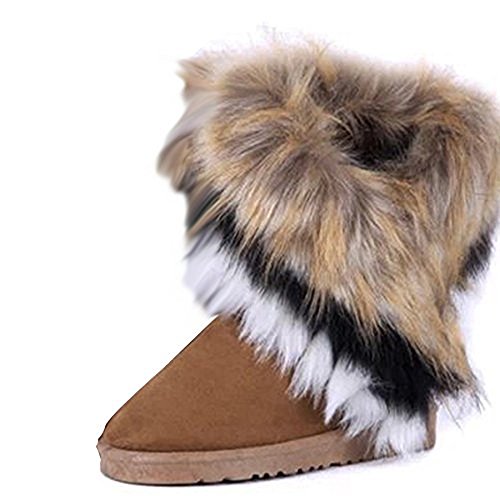 Women Winter Warm high Long Snow Ankle Boots Faux Fox Rabbit Fur Tassel Shoes