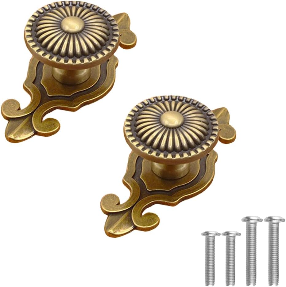 Antique Brass Cabinet Knobs, Vintage Drawer Pulls with Backplate, Antique Gold Mushroom Knobs for Cabinets/Dresser/Drawer (Gold-Backplate, 2 Pieces)
