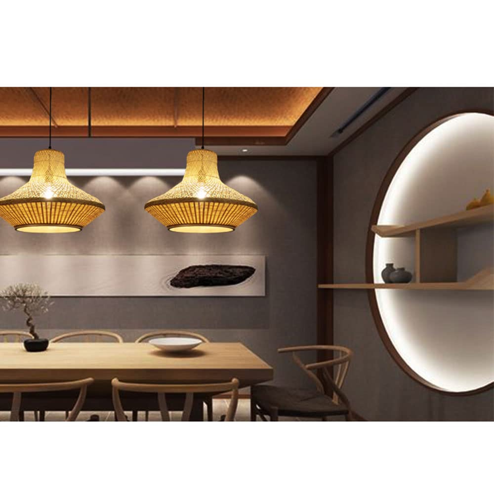 Tkająca Lampa Wisząca Z Bambusa Wiklinowy Abażur Żyrandol E27 W Stylu Retro W Stylu Japońskim Oprawa Oświetleniowa Sufitowa Wisząca Do Ogrodu, Jadalni, Gabinetu, Sypialni