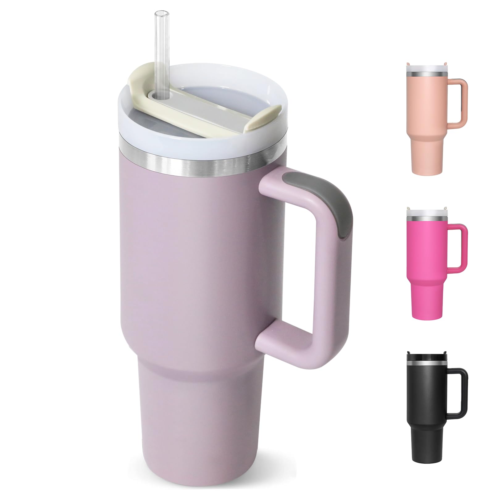 PRAOAHEI Tazza termica da 40 oz con cannuccia e manico, in acciaio inox, 1180 ml, per bevande calde e fredde, idea regalo per donne, amanti, amici