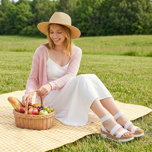 Image of Athlefit Women's Platform Wedge Sandals Summer Open Toe Elastic Ankle Strap Casual Flatform Sandals