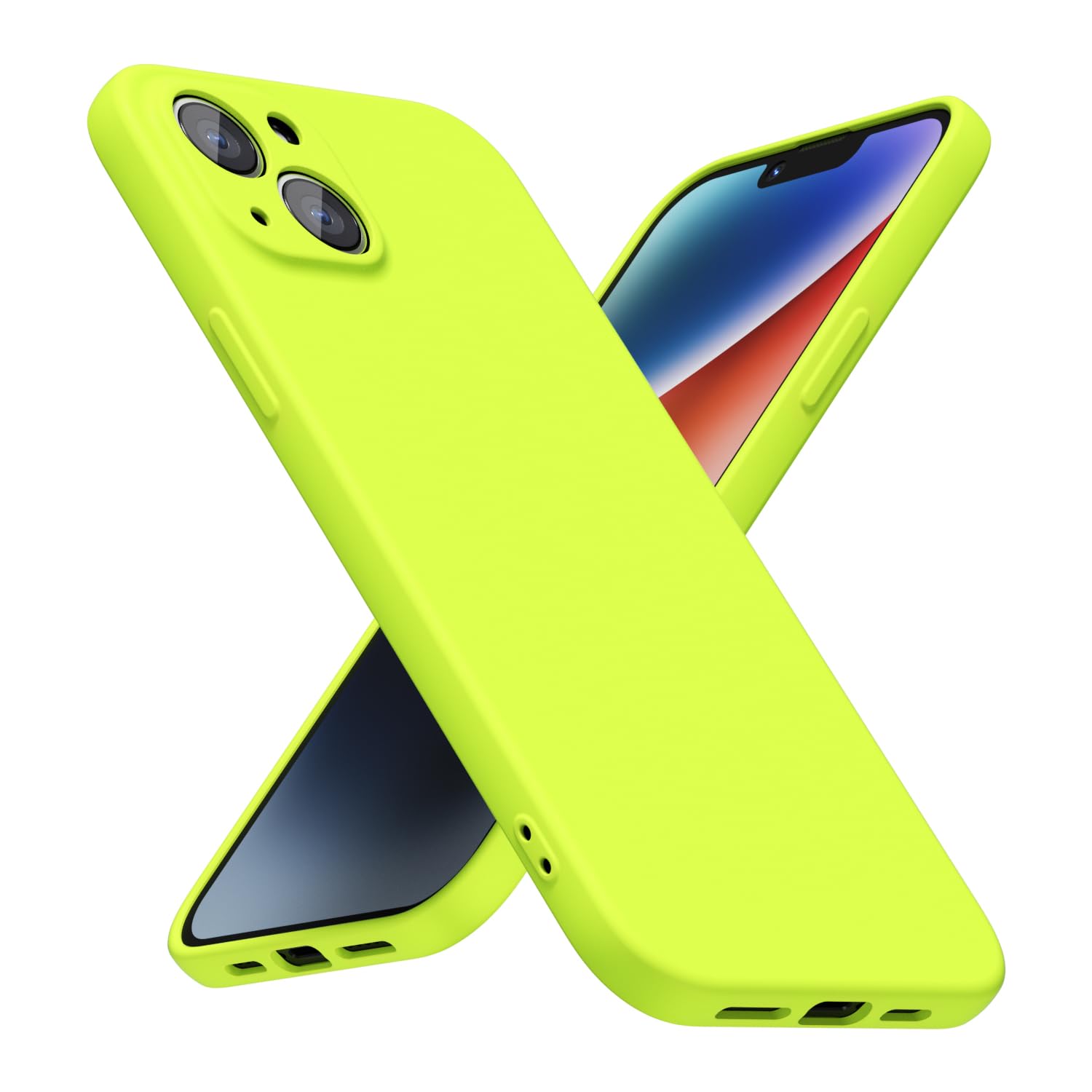 Ultra Slim Thin for iPhone 14 Plus Phone Case Liquid Silicone, Minimalist Soft Rubber Gel Matte Case with Camera Protection, Protective Cover for Women Men, Neon Green Lime
