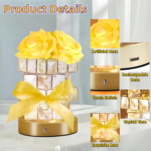 Image of Rose Flower Lamp,Birthday Gifts for Women Cordless LED Touch Night Light