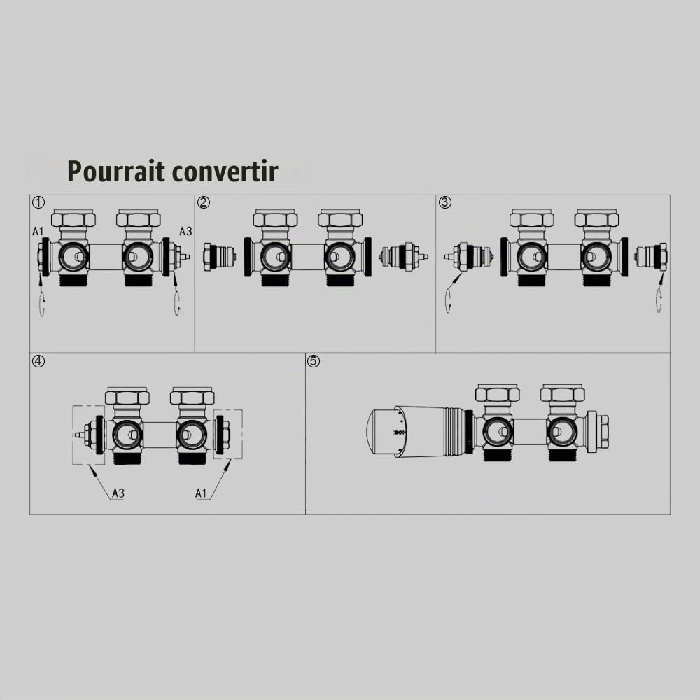 Kit multibloc avec thermostat pour radiateur de salle de bain en laiton 15/16 mm