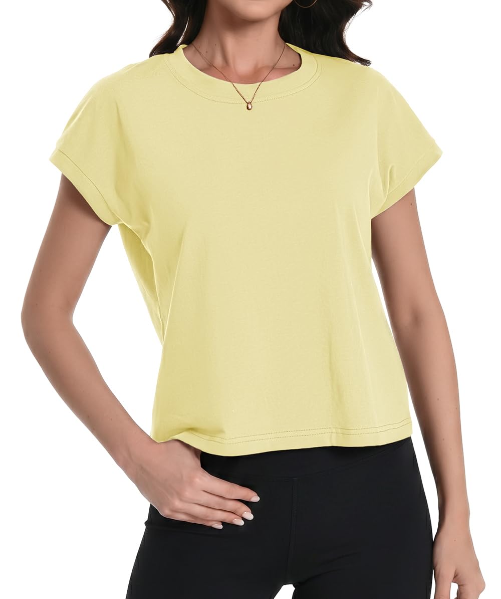Auriviz Womens Crop Tops Cotton Cap Sleeve Crewneck Loose Fit Boxy Casual Summer Workout Yoga T-Shirts 2026
